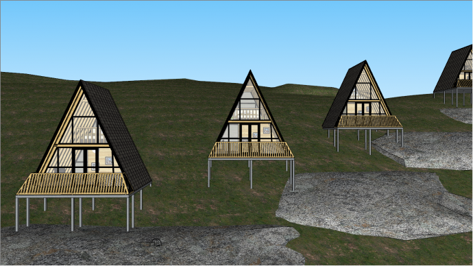 三角形山坡木屋su模型_图1