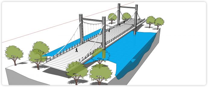 钢筋结构人行桥梁悬索桥su模型_图1