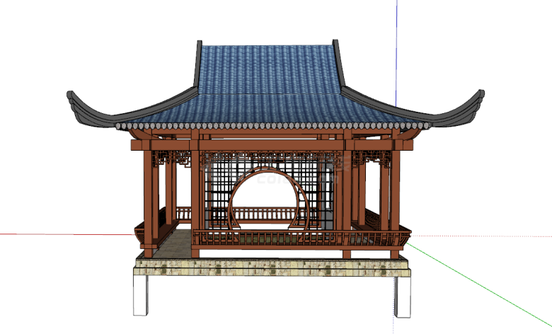 中式古建筑四方景观凉亭su模型-图二