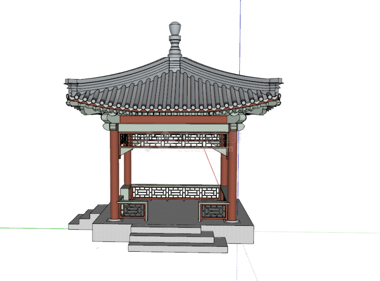 中式户外庭院四角景观凉亭su模型-图二