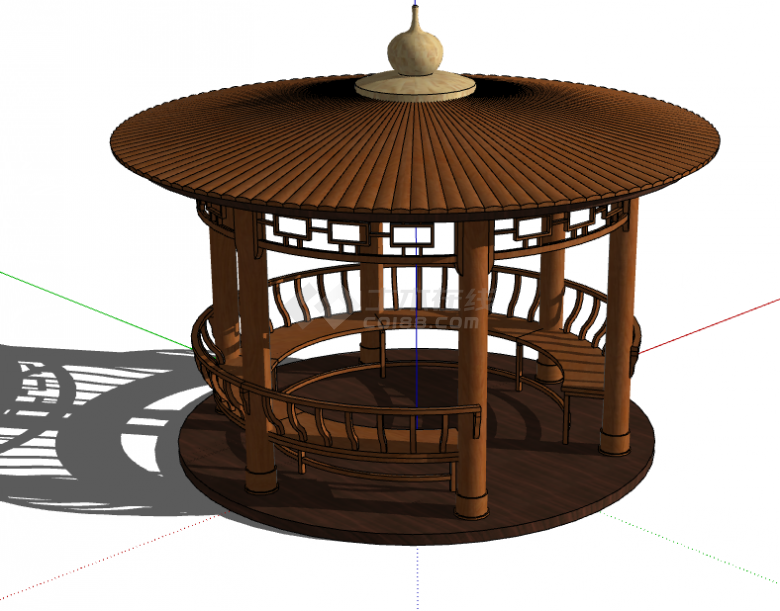 褐色木制圆顶中式景观亭 su模型-图二