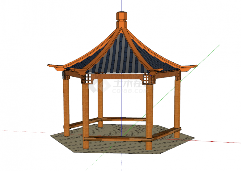 中式六角木制景观亭su模型-图二