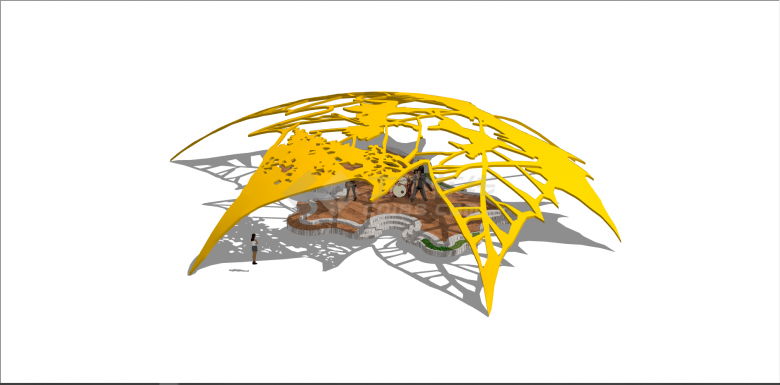 现代黄色系树叶廊架构筑物su模型-图一