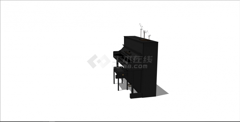 现代全黑色系带摆件钢琴 su模型-图二