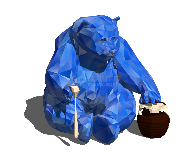 蓝色胖熊几何动物雕塑 su模型-图一