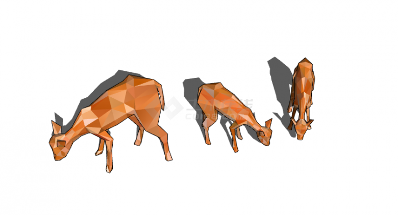 橘色小鹿几何动物雕塑 su模型-图二