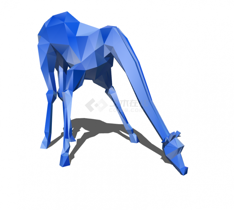 现代蓝色长颈鹿几何动物雕塑 su模型-图二