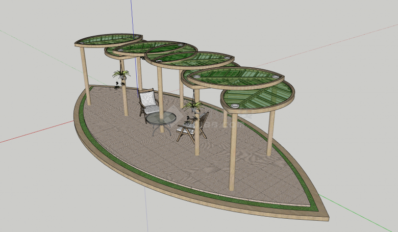 开放式树叶走廊建筑su模型-图二