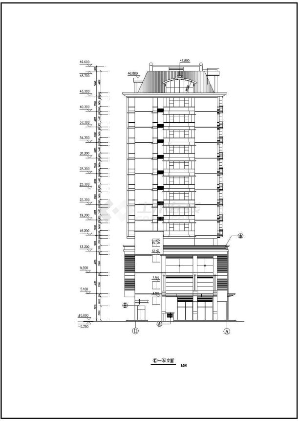 1.2万平米12层框架结构商住楼建筑设计CAD图纸（含机房层/1-3层商用）-图一
