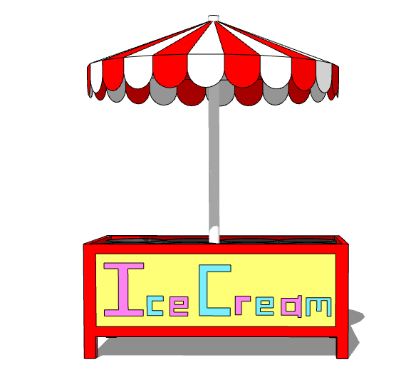 白红伞冰淇淋现代售卖亭SU模型_图1