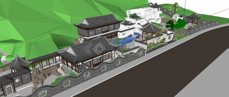 中式别墅区建筑造型su模型-图二
