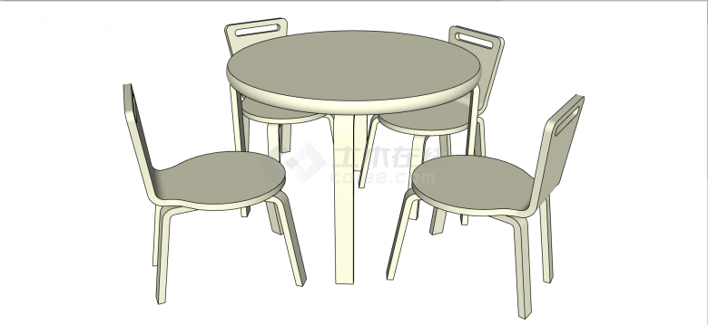 简欧式米白色圆型桌椅家具组合su模型-图二
