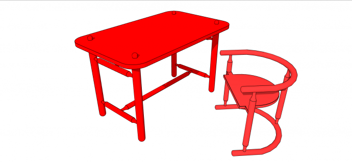 现代红色四方桌半圆椅儿童家具桌椅组合su模型_图1