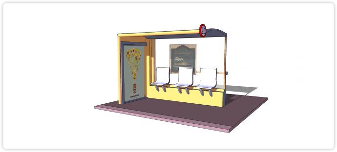 三个座位现代公交车站su模型_图1