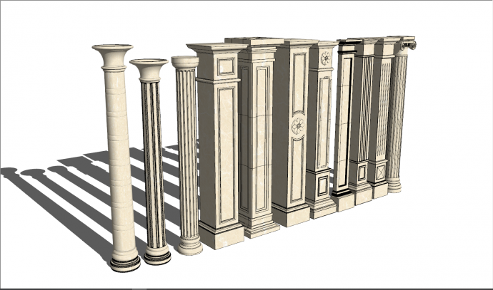 一排大理石材质各式各样罗马柱su模型_图1