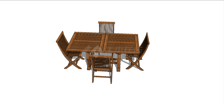 中式可折叠式长条木桌及四把折叠椅su模型-图二