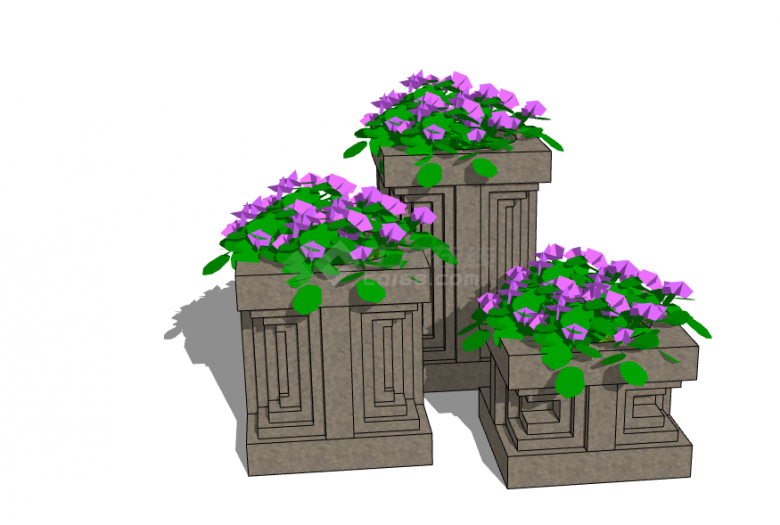 多盆紫色花欧式花钵SU模型-图二