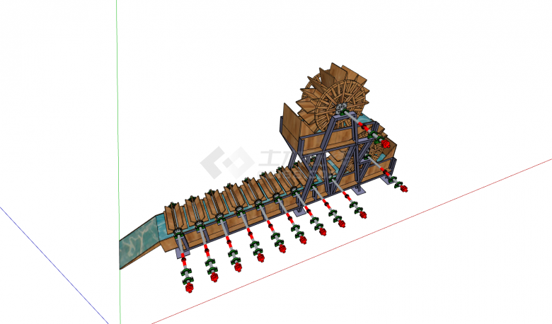 钢架木质多滚轮水车su模型-图二