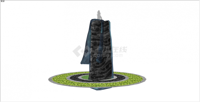中式假山蓝绿色置石水景su模型-图一