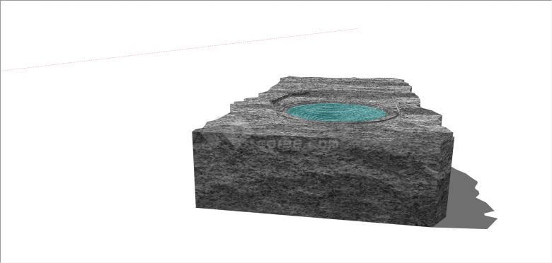 中式大理石制圆形水池水景 su模型-图二