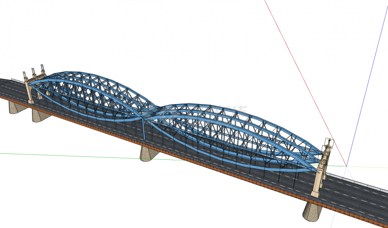 蓝色钢架结构人形天桥su模型-图一