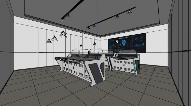 现代大厦精简式监控室su模型-图二