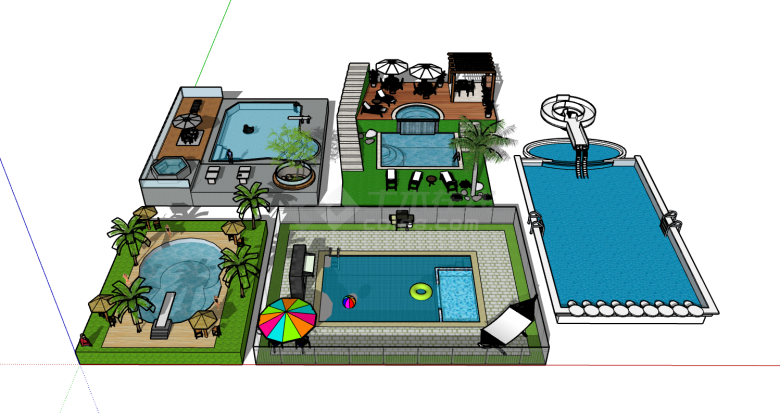 现代多造型拼接式游泳池su模型-图二
