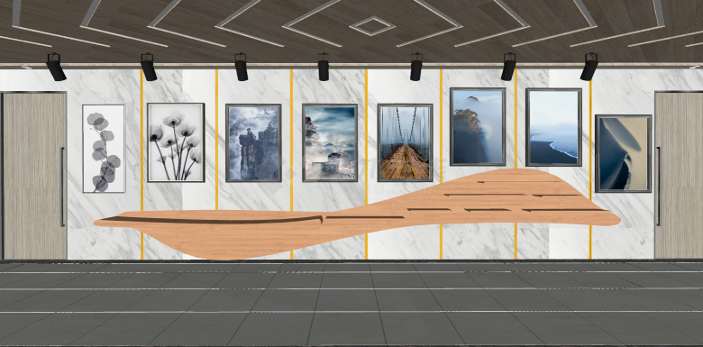现代大气狭长山水装饰画展厅su模型-图二