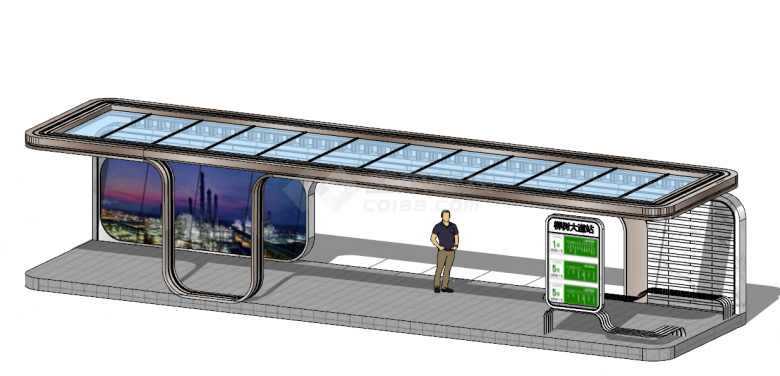 大型现代风格公交站su模型-图二
