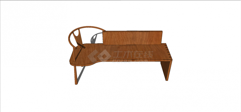 中式两木腿一横板支撑样式木制长凳座椅su模型-图一