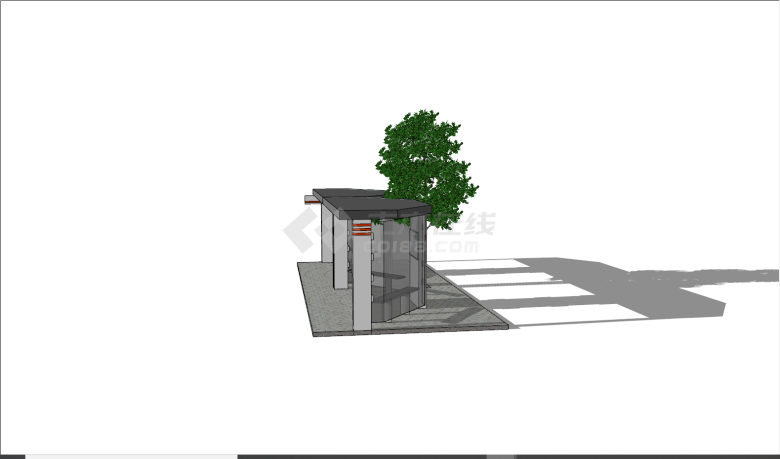 现代简约带树公交车站su模型-图一