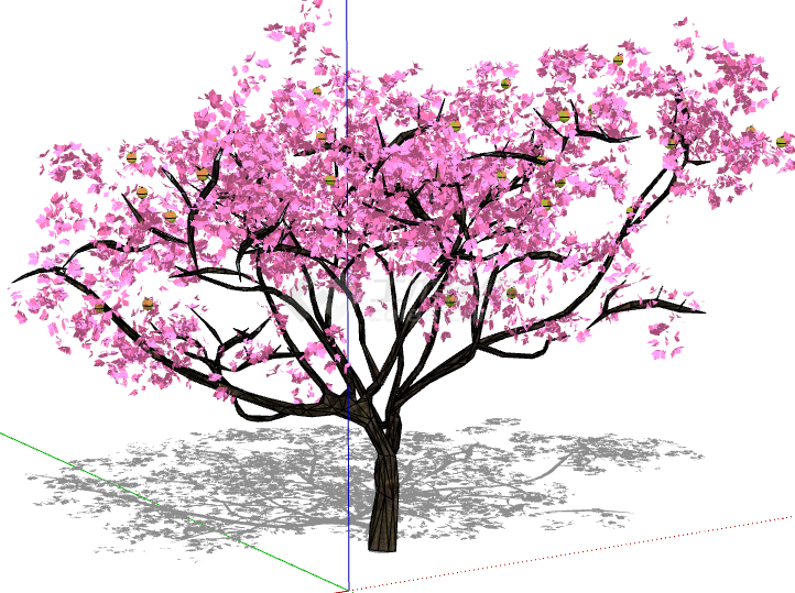 粉花黑枝3d有色叶树木 su模型-图二