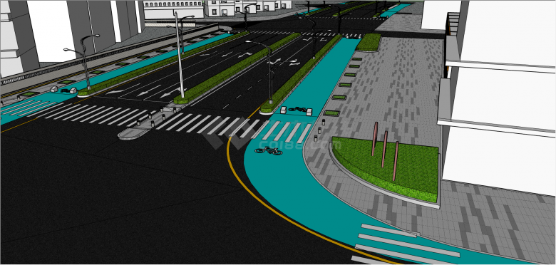 现代单色道路公路绿化带su模型-图二