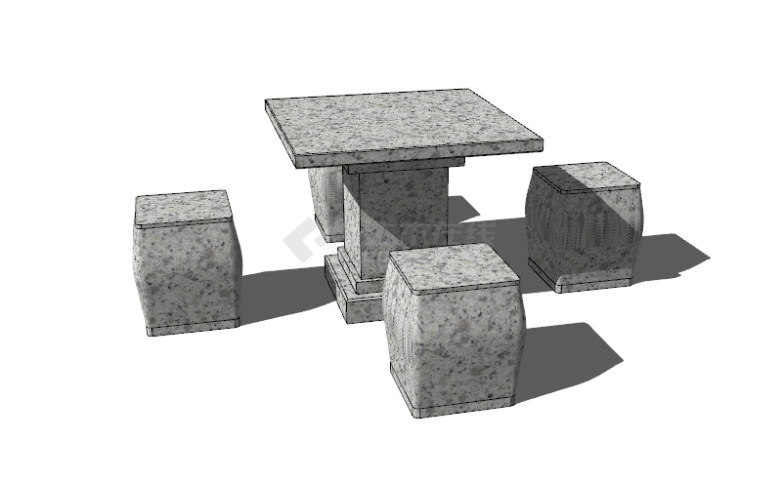 中式方形户外石桌凳su模型-图二