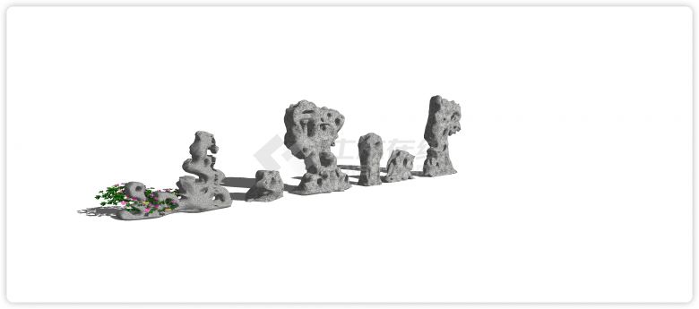冲积石头新中式标识景观石su模型-图二
