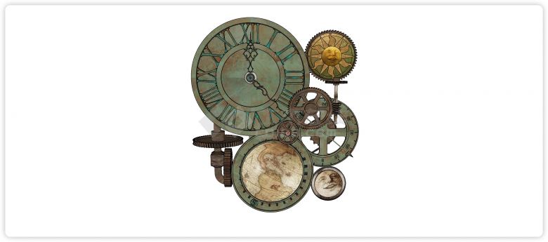 齿轮造型时钟地图装饰su模型-图一