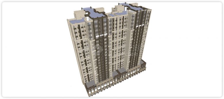联排砖面装饰高层住宅su模型-图二