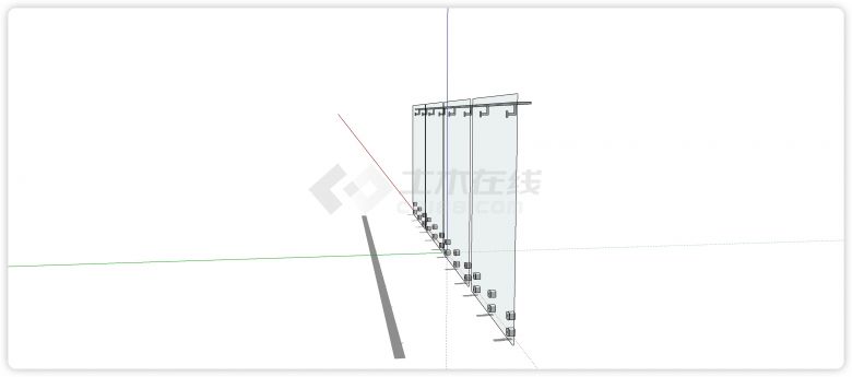 不锈钢细边扶手玻璃栏杆su模型-图二