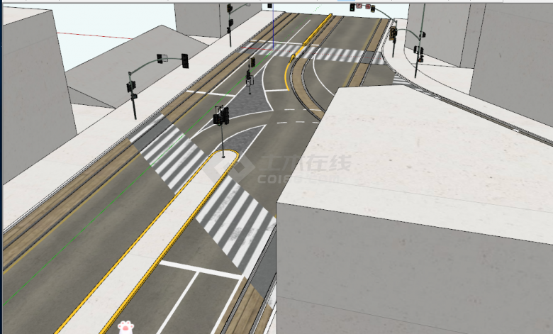 有很多红绿灯的道路公路su模型-图二