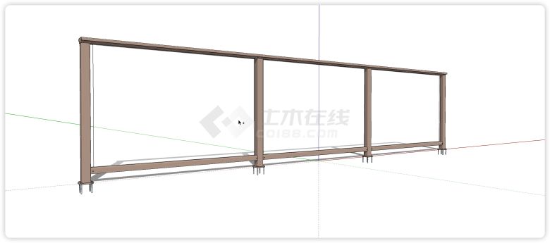 咖啡色结构玻璃栏杆su模型-图一