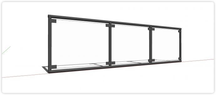 四角固定黑色钢条结构玻璃栏杆su模型_图1