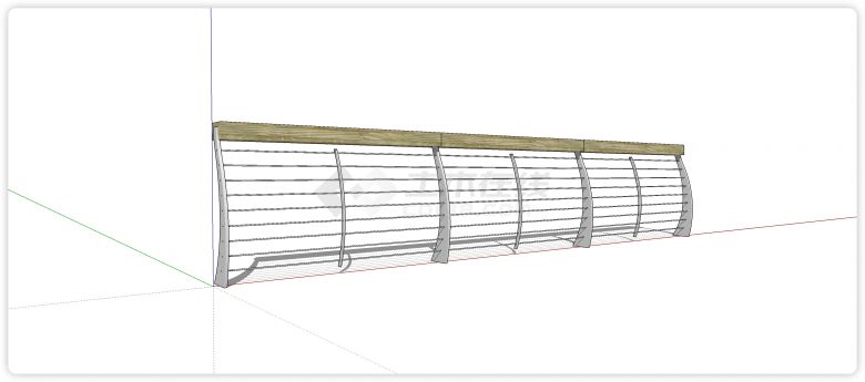 内扣弧形实木扶手不锈钢钢丝栏杆su模型-图二