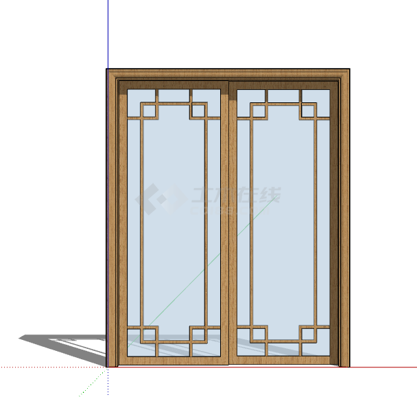 木制方块纹新中式门扇su模型-图二