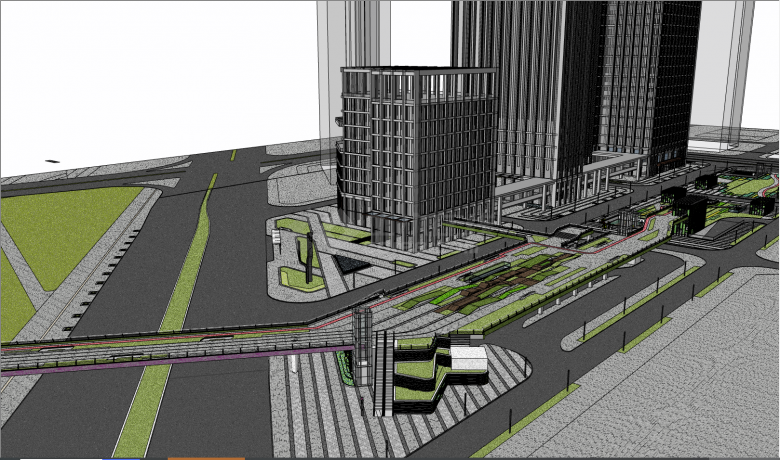 路两旁带多栋高楼大厦带商场的繁华商业街su模型-图二