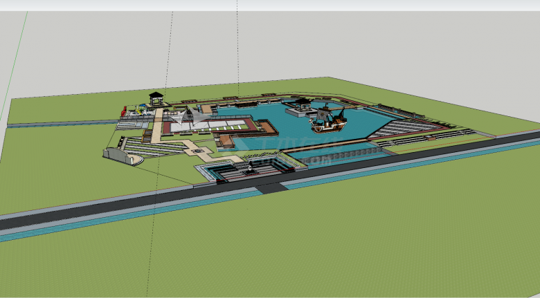 滨水公园广场全景布局su模型-图一