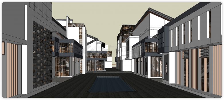 新中式商业街建筑景观设计SU模型-图一