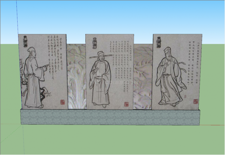 中式风格古典文化墙围墙设计su模型-图一