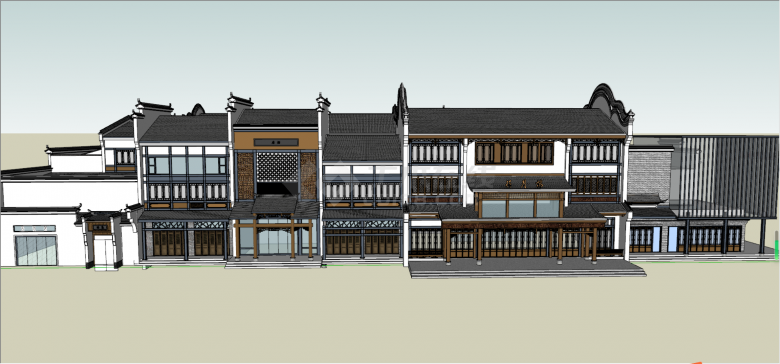 新中式商业古街古建筑现代手法SU模型-图二