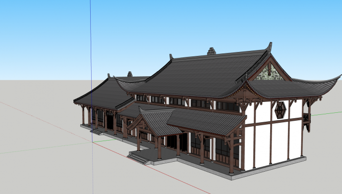 中式双层古建筑亭子su模型_图1