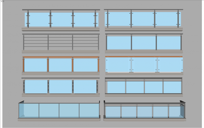 多种类型现代玻璃栏杆阳台护栏围栏集合su模型_图1